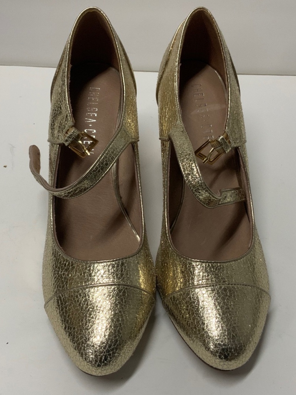 Chelsea Crew Metallic Textured Gold Orlando Heels